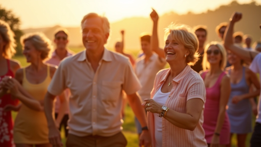 Community of mature dancers enjoying Latin dance together in outdoor Irish setting